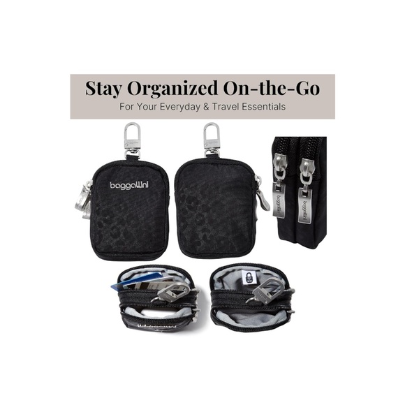 Baggallini On the Go Black Cheetah Emboss RFID Mini Pouch - Picture 8 of 16